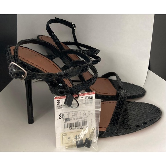 Zara Shoes - NEW ZARA Woman Lace-Up  tooled Leather Sandals Shoes Black Size 36/6